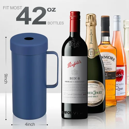 Vista 3 de Enfriador de botellas de vino con asa Aislador portátil de champán de enfriamiento rápido Manga enfriadora de vino de acero inoxidable Regalo
