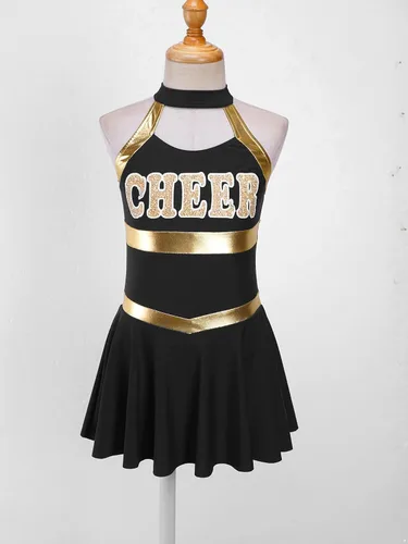 Vista 3 de FEESHOW Uniforme de animadora para niñas, disfraz de animadora de escuela secundaria, Halloween, carnaval, cosplay, disfraz elegante