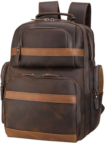 Vista 10 de TIDING Mochila de cuero vintage para hombre de 15.6 pulgadas, bolsa para laptop de gran capacidad, viajes de negocios, senderismo, mochilas de hombro