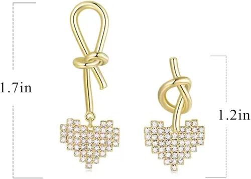 Vista 5 de Biifoxee Aretes colgantes y tachuelas con diamantes de imitación brillantes para mujeres y niñas, Cobre, Diamante de imitación
