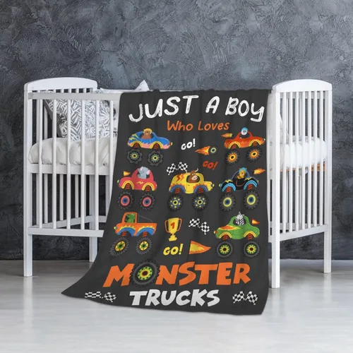Vista 2 de Manta de bebé con texto en inglés «Just A Boy Who Loves Trucks» para niños y niñas, manta súper suave para envolver al recién nacido, acogedora