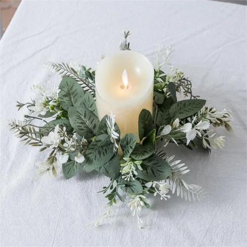 Vista 5 de Paquete de 2 coronas de eucalipto artificiales, anillos de vela, coronas de 10 pulgadas, pequeños candelabros bohemios para boda, hogar, puerta