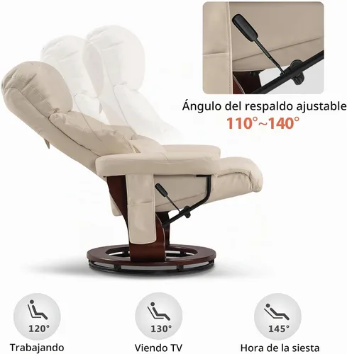 Vista 7 de MCombo Sillón reclinable manual giratorio con otomano, silla reclinable con masaje de vibración para espacios pequeños, sala de estar, oficina, piel