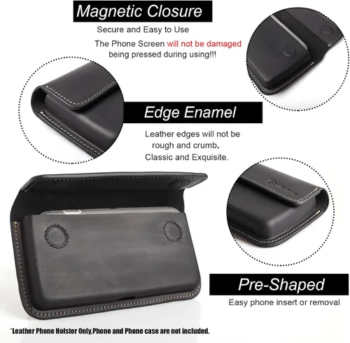 Vista 3 de Gentlestache Funda grande de cuero para iPhone 14 Pro 13 Pro, funda con tapa para Galaxy S23 S22, soporte para cinturón con clip, funda protectora