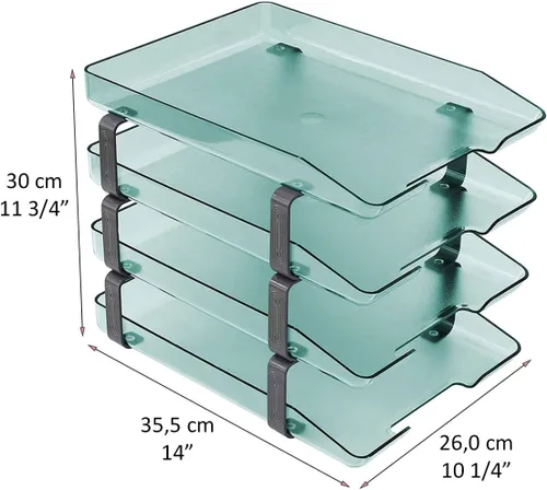 Vista 9 de Acrimet Bandeja de cartas tradicional de 4 niveles de carga frontal de plástico para escritorio (color verde transparente)