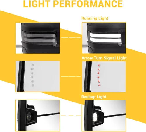 Vista 6 de Espejos de remolque para Dodge Ram 1500 2009-2018, Dodge Ram 2500 3500 2010-2018 con función de vidrio eléctrico, sensor de temperatura, flecha