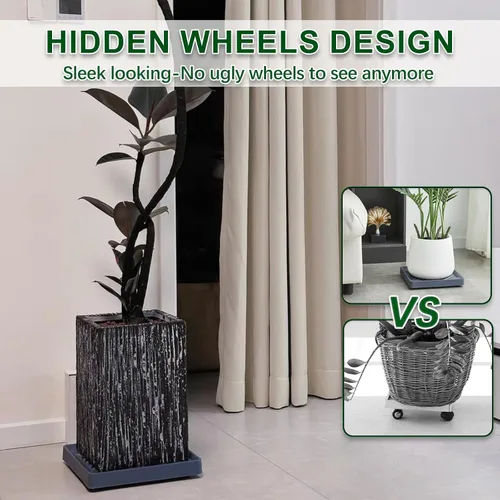 Vista 4 de 14.5” Organizador para Plantas con Ruedas, Soporte Cuadrado Rodante con Bandeja para Plantas con Ruedas Ocultas, Bandeja para Plantas