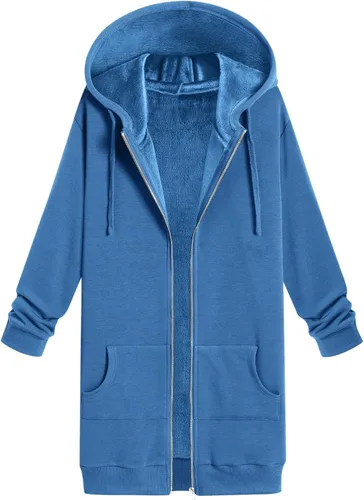 Vista 4 de Juebong Sudaderas con capucha de moda para mujer, color liso, con cremallera, con bolsillos, abrigos de otoño, chaqueta de manga larga con capucha