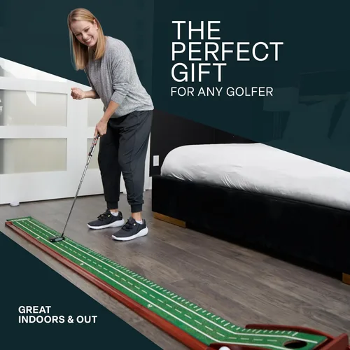 Vista 9 de Perfect Practice Putting Mat & Golf Chipping Net - Indoor Golf Training Aid Indoor putting green and chip shot practice, crystal velvet turf