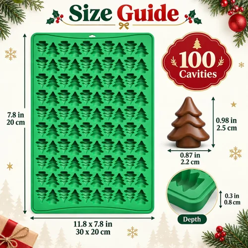 Vista 2 de Mini molde de silicona para árbol de Navidad, bandeja gomosa de caramelo de Alfombrilla flexible de una sola pieza para una fácil liberación, ideal