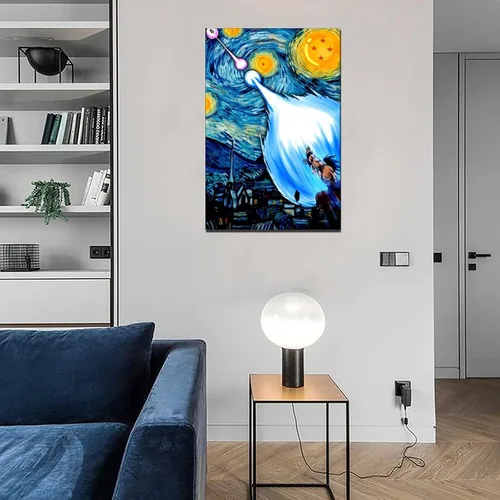 Vista 3 de Póster de noche estrellada de Dragon Van Gogh, arte de pared, decoración de sala de estar, pósteres estéticos, cuadros decorativos para el hogar