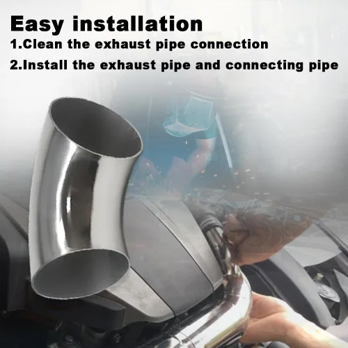 Vista 6 de Tubo de codo de escape OD de 3 pulgadas y 90 grados (codo de curva de mandril) SS304 de acero inoxidable apto para codo de escape modificado