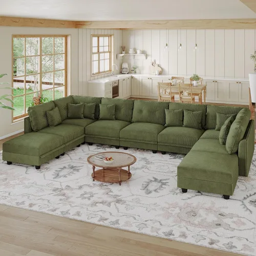 Vista 32 de LLappuil Sofá seccional modular con asientos de almacenamiento, sofá seccional convertible modular en forma de U de pana para sala de estar, sofá