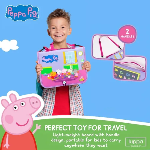 Vista 4 de Peppa Pig Tablero Ocupado para Niños Pequeños – Juguetes Montessori para niños de 1, 2, 3, 4 años, Tablero Sensorial de Actividad Educativa