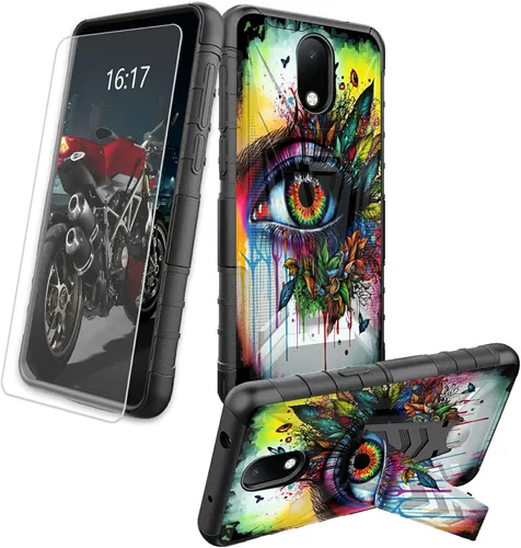 Vista 82 de Funda para AT&T Maestro Max 2021/Cricket Ovation 2 con protector de pantalla de vidrio templado, funda resistente con función atril integrada