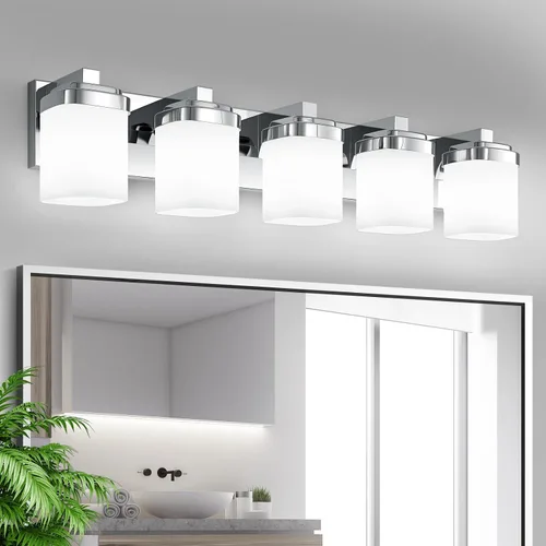 Vista 11 de Luces de tocador, lámparas de baño con pantalla de vidrio cuadrada blanca lechosa, luz moderna sobre espejo, accesorios de iluminación de baño