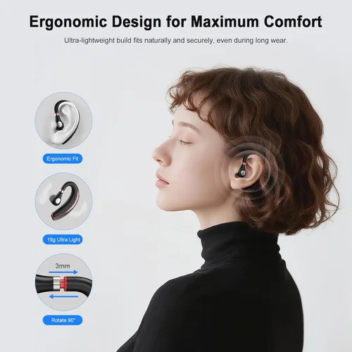 Vista 4 de SneKa Auriculares Bluetooth, auricular Bluetooth inalámbrico con funda de carga de 500 mAh, tiempo de conversación de 72 horas y para teléfonos