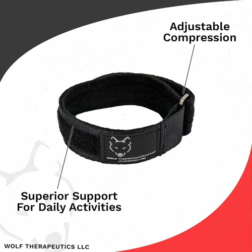 Vista 4 de Dr. Wolf - Codera de tenis - Correa de compresión ajustable para antebrazo para tendinitis, mouse y codo de computadora, alivio del dolor de codo