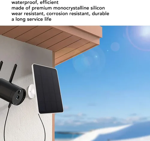 Vista 2 de Panel solar para cámara de seguridad, para cámara de seguridad de 5 V, cargador de cámara impermeable IP65, cámara de vigilancia con batería