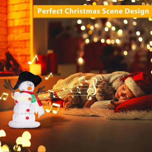 Vista 5 de Muñeco de nieve navideño bailando Papá Noel cantando y bailando, juguetes de peluche animados, 6 canciones navideñas en inglés