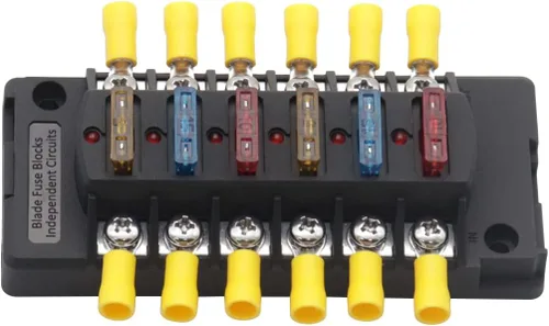 Vista 5 de Bloque de fusibles de 6 vías automotriz barco marino coche cámper remolque RV autocaravana caja de fusibles de energía solar 12V - 32V indicador LED