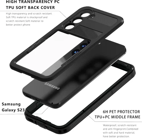 Vista 6 de Samsung Galaxy S23 - Funda impermeable a prueba de caídas, Galaxy S23 de cuerpo completo, funda totalmente sellada con protector de pantalla
