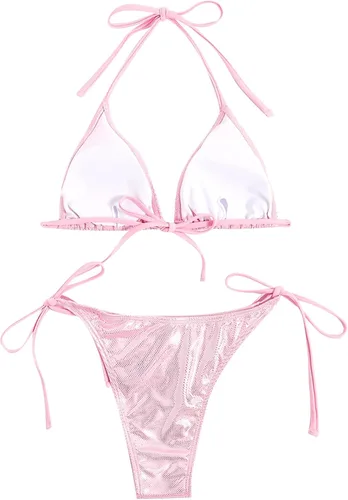 Vista 2 de Verdusa Traje de baño de 2 piezas para mujer, con parte superior triangular, con lazo lateral, bikini