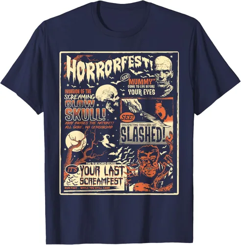 Vista 55 de Vintage Horrorfest Movie Poster Terror Old Time Halloween Camiseta S Negro