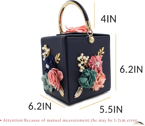 Vista 3 de Milisente Bolso de mano de noche para mujer, caja cuadrada floral, bolsos de noche, bolsos cruzados de hombro, bolso de mano de flores para boda