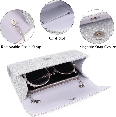 Vista 5 de Naimo - Deslumbrante bolsa pequeña de solapa, con cadena desmontable para eventos nocturnos.