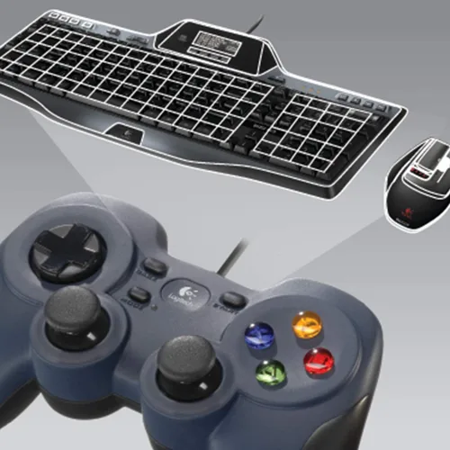 Vista 6 de Logitech G Extreme 3D Pro Joystick para Windows NegroPlateado y F310 Consola de control de gamepad con cable como diseño de 4 interruptores D-Pad