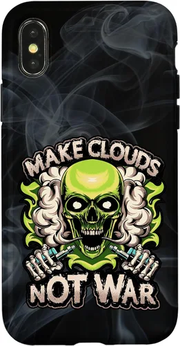 Vista 4 de iPhone 15 Make Clouds Not War Vaping Green Skull Vape Mod Caso
