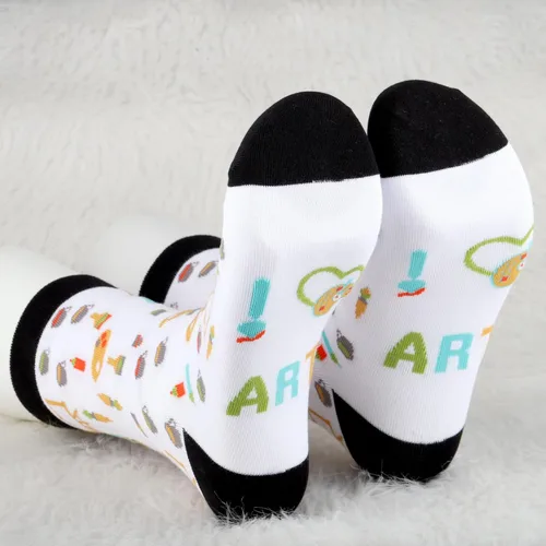 Vista 6 de MBMSO Calcetines de artista de pintura, 2 pares de calcetines con texto en inglés "I Love Art", regalo para amantes del arte, profesores