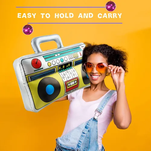 Vista 7 de 8 unidades de 16.5 pulgadas Boombox inflable grande inflable Boom Box novedad radio Boombox inflable para 80s 90s Radio Hip Hop suministros de fiesta
