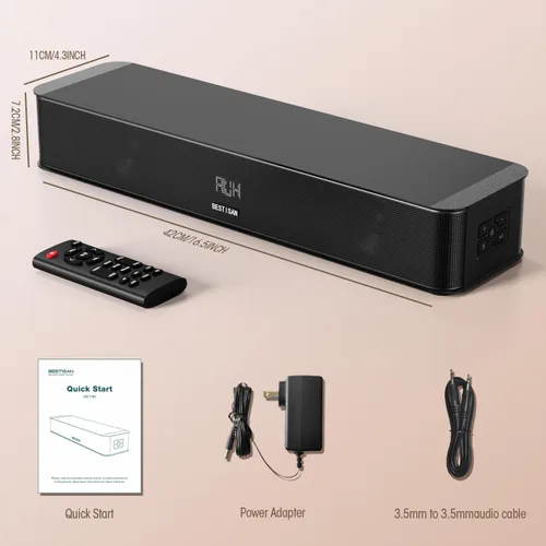 Vista 9 de BESTISAN Barra de sonido de 2.1 canales para TV, compacta de 16.5 pulgadas con subwoofer integrado, entrada ARC/Opt/AUX/USB, aumento de volumen