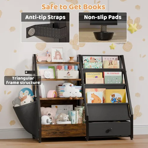 Vista 4 de HAVLOTII Estantería para niños y almacenamiento de juguetes, estante para libros para habitaciones de niños, estantería para bebés para guardería