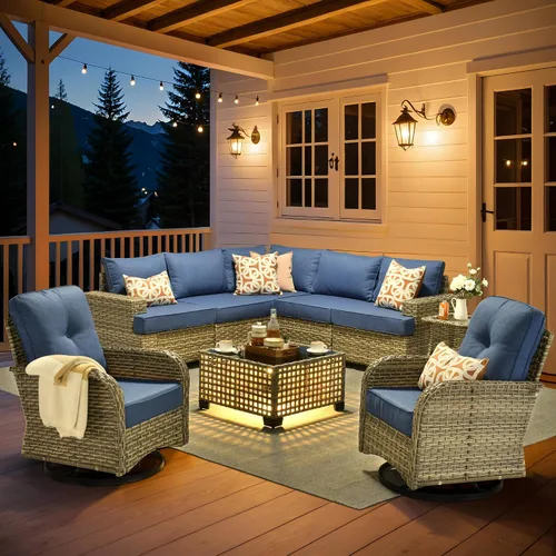 Vista 58 de HOOOWOOO Juego de Muebles Seccionales para Patio al Aire Libre, 6 Piezas Juegos de Conversación de Mimbre Sofá en Forma de L, Sofá Extra Profundo