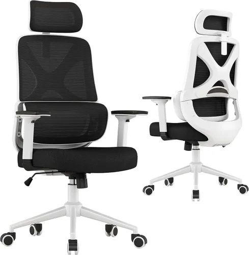 Vista 9 de Silla de escritorio ergonómica de respaldo alto con soporte lumbar ajustable y reposacabezas, silla de escritorio de oficina en casa