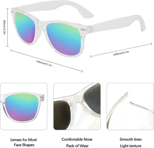 Vista 6 de SUNOVELTIES Paquete de 1224 gafas de sol de neón para fiesta, espejolentes de gelatina, lentes a granel, con borde de cuerno para hombres y mujeres