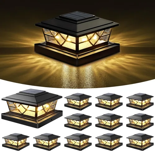 Vista 8 de Luces solares para postes al aire libre, paquete de 12, 2 modos LED, luces solares para postes de plataforma y valla para 3.5 x 3.5, 4 x 4, 5 x 5