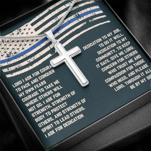 Vista 6 de Collar de cruz de oración de oficial de policía grabado personalizado, regalo de graduación de la academia de policía, joyería religiosa