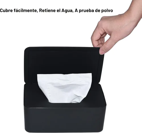 Vista 3 de Dispensador de toallitas para pañales, caja de almacenamiento de pañuelos, soporte dispensador de toallitas húmedas con tapa para el hogar, oficina