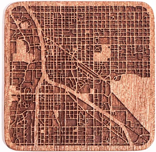 Vista 96 de Posavasos Amsterdam Map by O3 Design Studio, 1 pieza, posavasos de madera Sapele con mapa de la ciudad, hecho a mano, varias ciudades opcionales