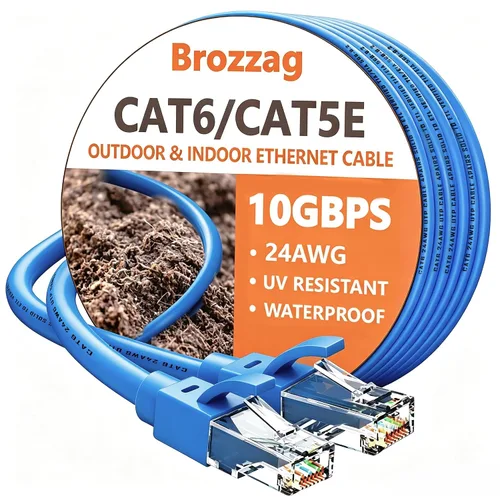 Vista 10 de Cable Ethernet de 10 pies para Cat6/Cat5E, 10 Gbps compatible con Cat8/Cat7, cable de red 24AWG para interiores y exteriores, entierro directo