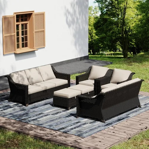 Vista 19 de Joyside Juego de 2 sillas de mimbre para patio, muebles de ratán para exteriores con reposabrazos anchos y cojines gruesos, tamaño grande mejorado
