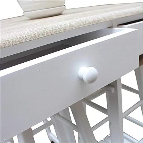 Vista 6 de Juego de mesa de comedor, barra de cocina plegable, carrito de desayuno con hojas colgantes para espacios pequeños, isla de cocina con ruedas