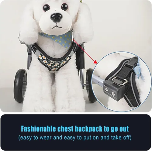 Vista 5 de Small Dog Wheelchair for Back Legs Lightweight Portable Wheelchair with Disabled Hind Legs Walking, Adjustable Doggy Wheelchair Cart with Wheels for