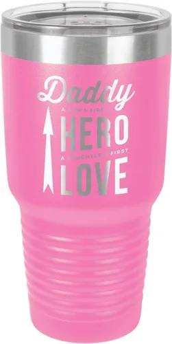 Vista 16 de DADDY SONS FIRST HERO DAUGHTERS FIRST LOVE BLACK Vaso de bebida de 30 onzas con popote y tapa superior deslizante Taza de viaje grabada con láser