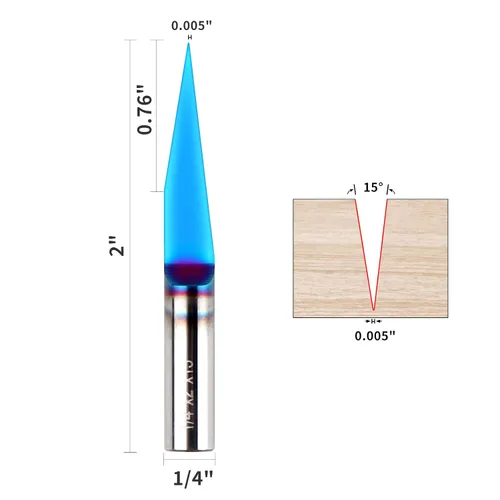 Vista 2 de EANOSIC Broca de enrutador de ranura en V de 15 grados, vástago de 1/4 pulgadas, broca de carburo sólido con revestimiento azul nano para grabado