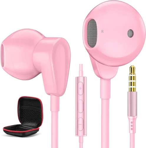 Vista 9 de Jiunai 3.5mm Wired Earbuds with Mic, Half in-Ear Corded Headphones Black